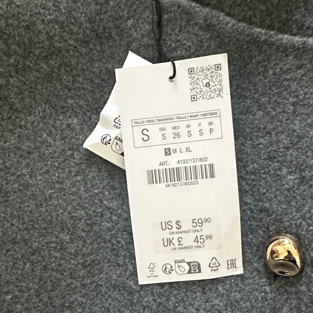Zara Gray Wool Jacket with Gold Buttons BRAND NEW - Picture 5 of 5